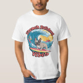 ブルドッグフランスのサーフィン熱帯波 Tシャツ (正面)