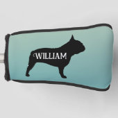 ブルドッグフランスのシルエット名前をカスタムする ゴルフヘッドカバー (正面)