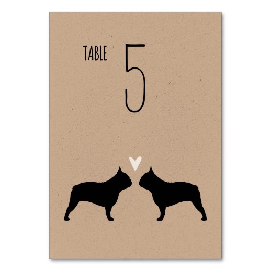 ブルドッグフランスのシルエット犬ウェディングレセプション テーブルナンバー (裏面)