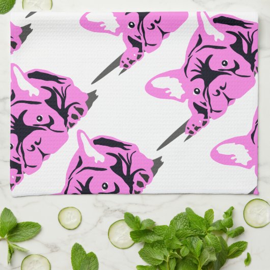 ブルドッグフランスのシルエット キッチンタオル (折り畳み)