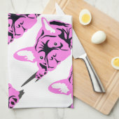 ブルドッグフランスのシルエット キッチンタオル (四つ折り)