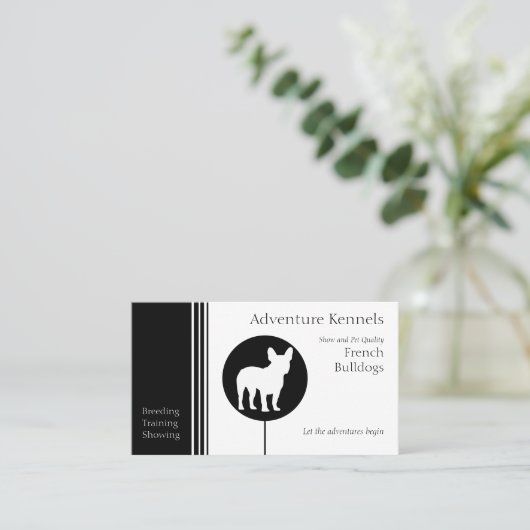 ブルドッグフランスのシルエモダンット白黒 名刺 (スタンド正面)