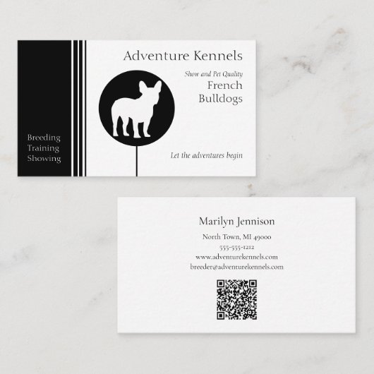 ブルドッグフランスのシルエモダンット白黒 名刺 (正面/裏面)