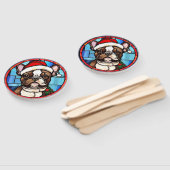 ブルドッグフランスのステンドグラスのクリスマス ハンドファン (組立なし)