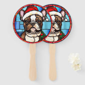 ブルドッグフランスのステンドグラスのクリスマス ハンドファン (正面&裏面)
