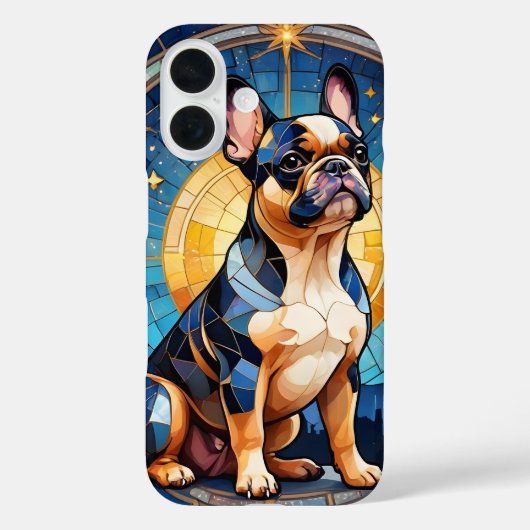 ブルドッグフランスのステンドグラスの月と星 Case-Mate iPhoneケース (裏面)