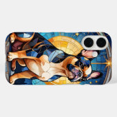 ブルドッグフランスのステンドグラスの月と星 Case-Mate iPhoneケース (裏面 (横))