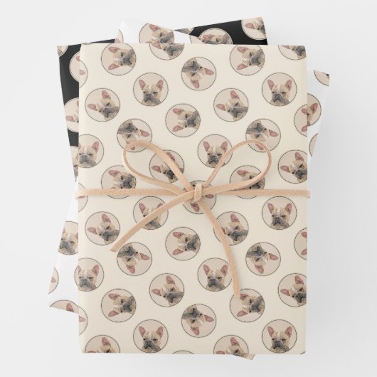 ブルドッグフランスのズ絵を描の子犬にかわいいオリジナルドッグアート ラッピングペーパーシート (インサイチュ)