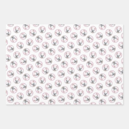 ブルドッグフランスのズ絵を描ホワイトクリームペットドッグアート ラッピングペーパーシート (正面2)