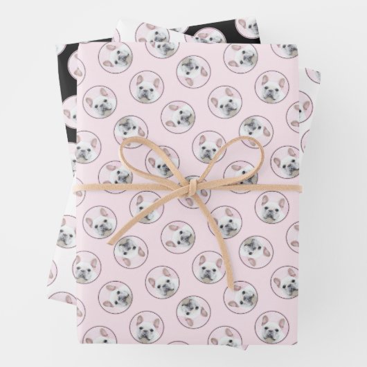 ブルドッグフランスのズ絵を描ホワイトクリームペットドッグアート ラッピングペーパーシート (インサイチュ)