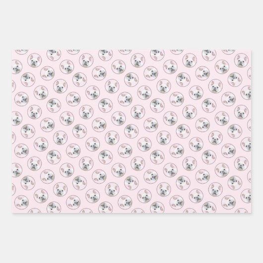 ブルドッグフランスのズ絵を描ホワイトクリームペットドッグアート ラッピングペーパーシート (正面)