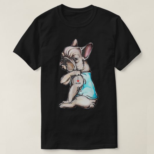ブルドッグフランスのタトゥー私はママが大好きおもしろい犬ママ Tシャツ (デザイン正面)