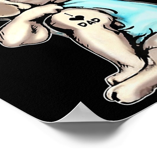 ブルドッグフランスのタトゥー私は大好きパパ座ってギフト脂肪 ポスター (角)