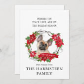 ブルドッグフランスのタンウォーターカラーポインセチアのクリスマス シーズンカード (正面/裏面)