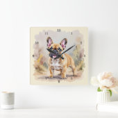 ブルドッグフランスのタン子鹿の色かわいいフランス犬 スクエア壁時計 (ホーム)