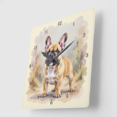 ブルドッグフランスのタン子鹿の色かわいいフランス犬 スクエア壁時計 (傾斜)