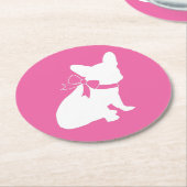 ブルドッグフランスのテーマパーティー – 赤ちゃんシャワーピンク ラウンドペーパーコースター (アングル)