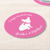 ブルドッグフランスのテーマパーティー – 赤ちゃんシャワーピンク ラウンドペーパーコースター (アングル)