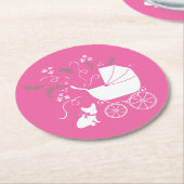ブルドッグフランスのテーマパーティー – 赤ちゃんシャワーピンク ラウンドペーパーコースター (アングル)