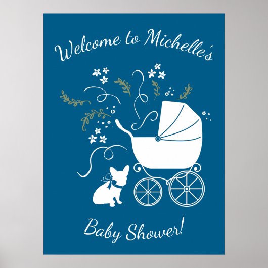 ブルドッグフランスのテーマパーティー – Baby Shower Blue ポスター (正面)
