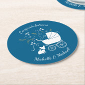 ブルドッグフランスのテーマパーティー – Baby Shower Blue ラウンドペーパーコースター (アングル)