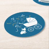 ブルドッグフランスのテーマパーティー – Baby Shower Blue ラウンドペーパーコースター (アングル)
