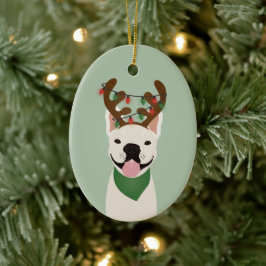 ブルドッグフランスのトナカイのクリスマスライトセラミックO セラミックオーナメント