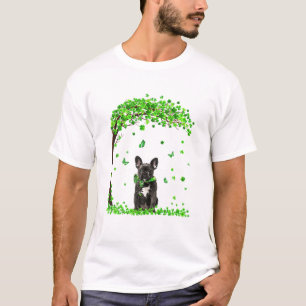 ブルドッグフランスのドッグアイリッシュグリーンシャームロッククローバーセント Tシャツ