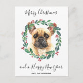 ブルドッグフランスのドッグエレガントメリークリスマス シーズンポストカード (正面)