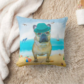 ブルドッグフランスのドッグオンビーチ クッション (ブランケット)