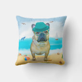 ブルドッグフランスのドッグオンビーチ クッション (裏面)