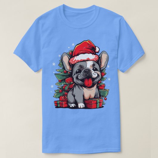 ブルドッグフランスのドッグクリスマスライトサンタパピーDo Tシャツ (デザイン正面)