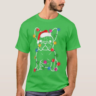 ブルドッグフランスのドッグサンタハットライトクリスマスパジャマホ Tシャツ