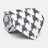 ブルドッグフランスのドッグシルエットイエロー&ブルーホワイト ネクタイ (ロール)