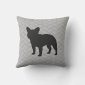 ブルドッグフランスのドッグシルエットグレーヘリンボーン クッション (裏面)