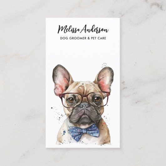 ブルドッグフランスのドッグトリマーかわいい子犬ペットシッター 名刺 (正面)