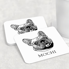 ブルドッグフランスのドッグハパーソナライズされたンドスケッチ スクエアペーパーコースター