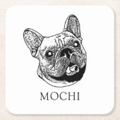 ブルドッグフランスのドッグハパーソナライズされたンドスケッチ スクエアペーパーコースター (正面)