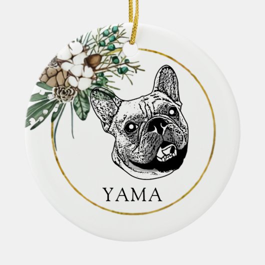 ブルドッグフランスのドッグハンドスケッチパーソナライズされた セラミックオーナメント (正面)