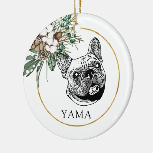 ブルドッグフランスのドッグハンドスケッチパーソナライズされた セラミックオーナメント (左)