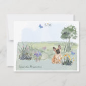 ブルドッグフランスのドッグバタフライモノグラム名 ノートカード (正面)