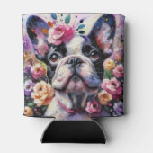 ブルドッグフランスのドッグバラフローラピンク白黒 缶クーラー (裏面)