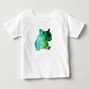 ブルドッグフランスのドッグパピー水カラーアートベビーシャツ ベビーTシャツ