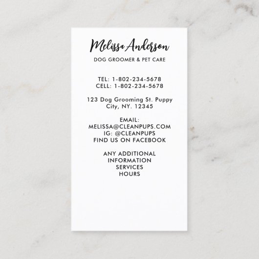 ブルドッグフランスのドッグパーソナライズされたトリマーペットシッター 名刺 (裏面)