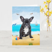 ブルドッグフランスのドッグビーチ カード (黄色い花)