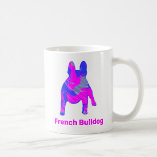 ブルドッグフランスのドッグピンク&ブルー抽象芸術ホワイト コーヒーマグカップ