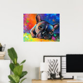 ブルドッグフランスのドッグポートレートアート額縁プリント ポスター (ホームオフィス)