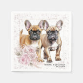ブルドッグフランスのドッグヴィンテージピンクフローラ結婚ズ スタンダードカクテルナプキン (正面)