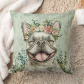 ブルドッグフランスのドッグ恋人グリーンフローラ クッション (ブランケット)