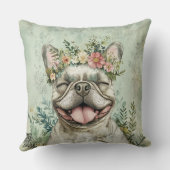 ブルドッグフランスのドッグ恋人グリーンフローラ クッション (裏面)